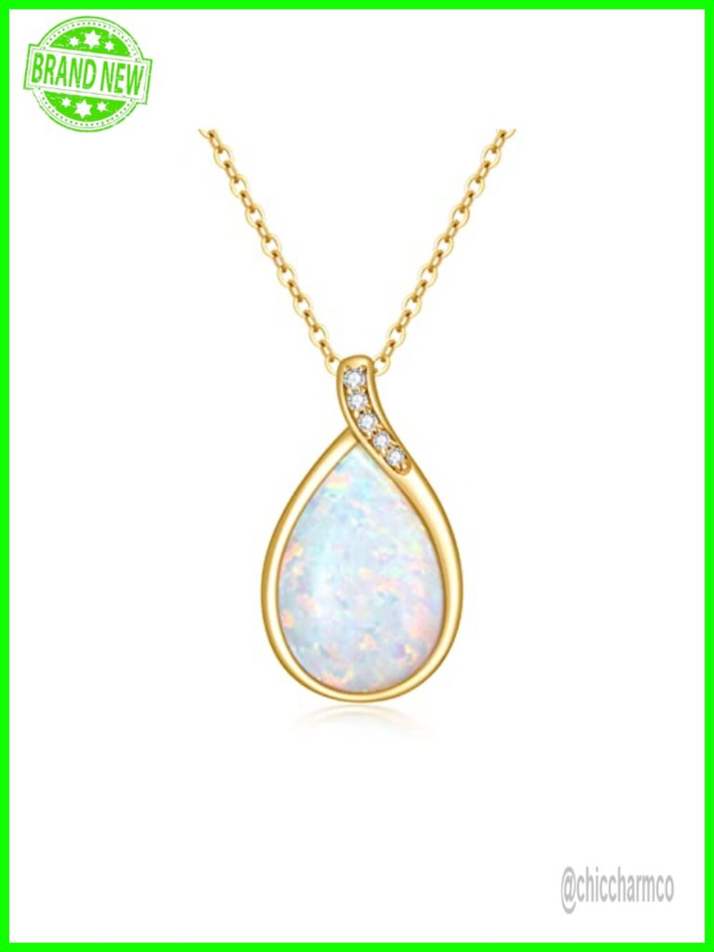 14k Solid Gold White Opal Teardrop Necklace Genuine Diamond Pendant 16-18"